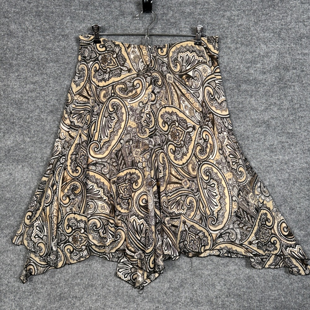 Vintage 90s A.Byer Sz Large Midi Skirt Tan Damask Forest Fairy Handkerchief Hem